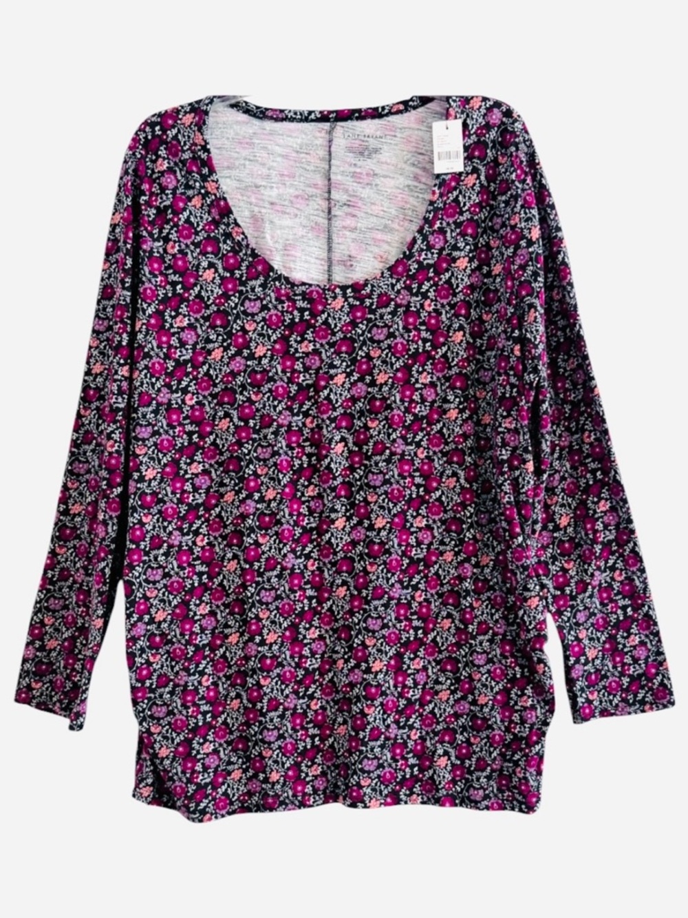 NWT Lane Bryant Purple Ditsy Floral Curved Hem Long Sleeve Tee 18/20